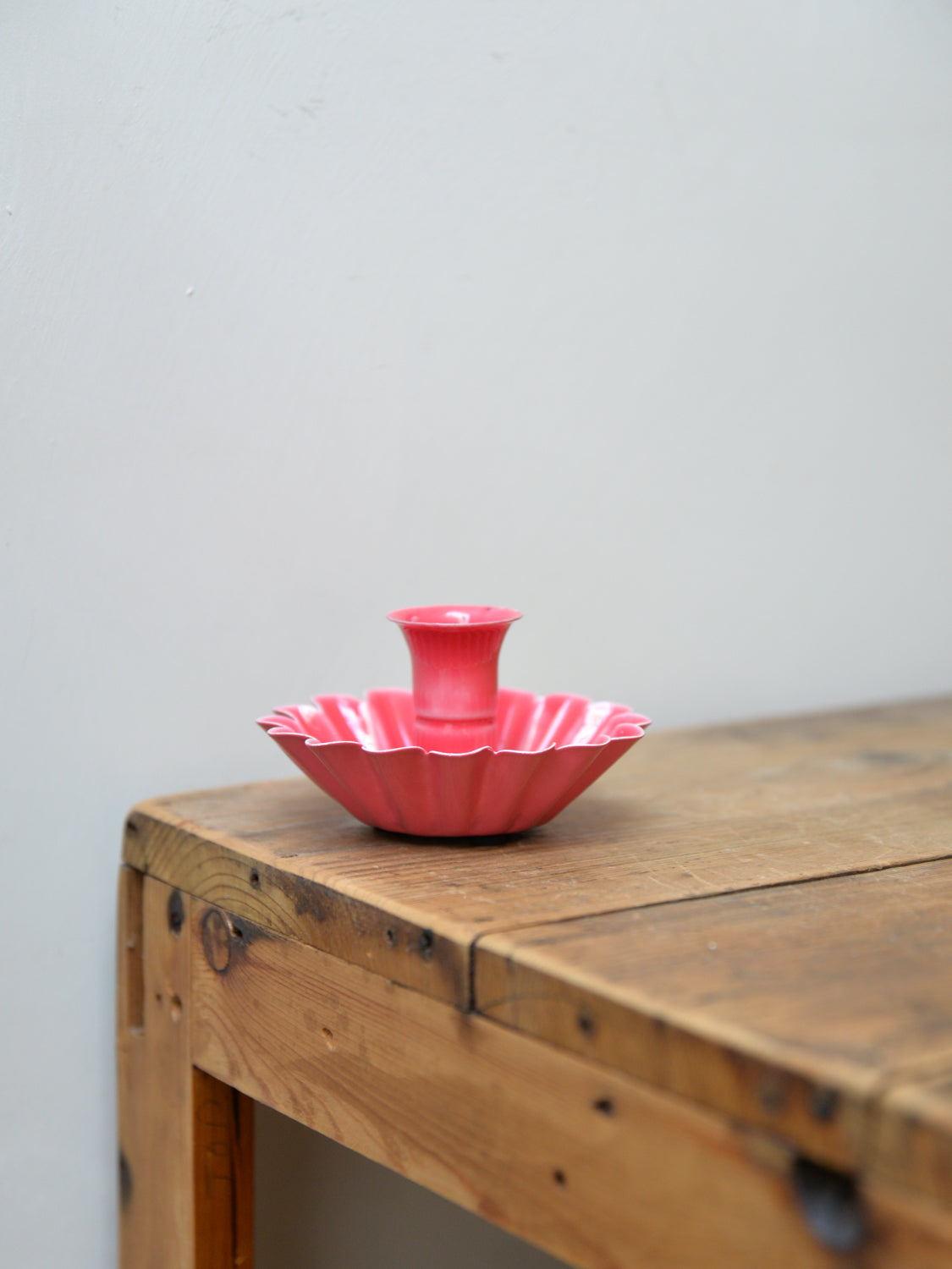 Bright Pink Enamel Scalloped Candle Holder