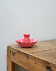 Bright Pink Enamel Scalloped Candle Holder