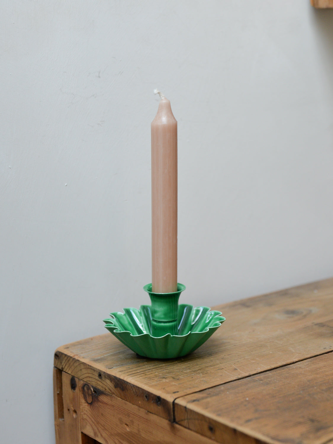 Green Enamel Scalloped Candle Holder