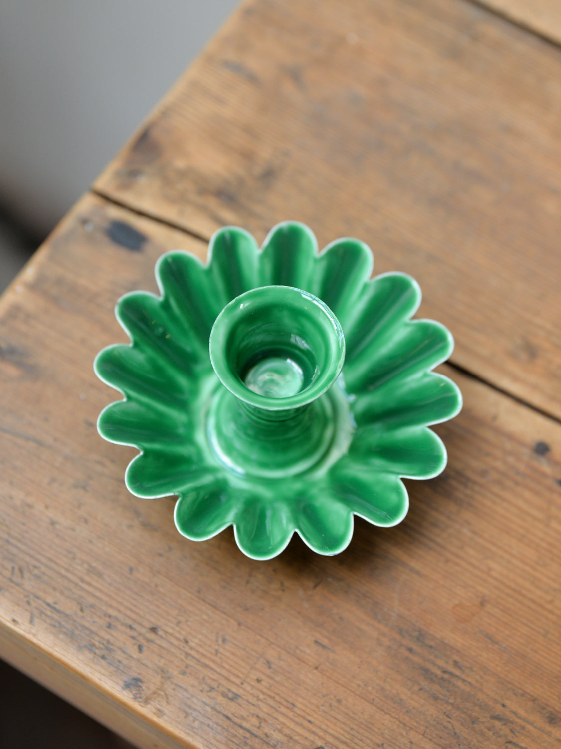 Green Enamel Scalloped Candle Holder
