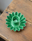 Green Enamel Scalloped Candle Holder