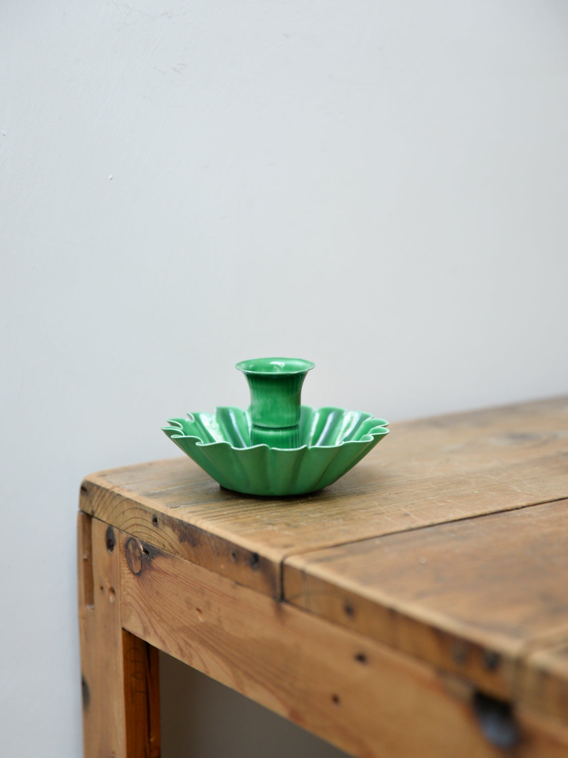 Green Enamel Scalloped Candle Holder