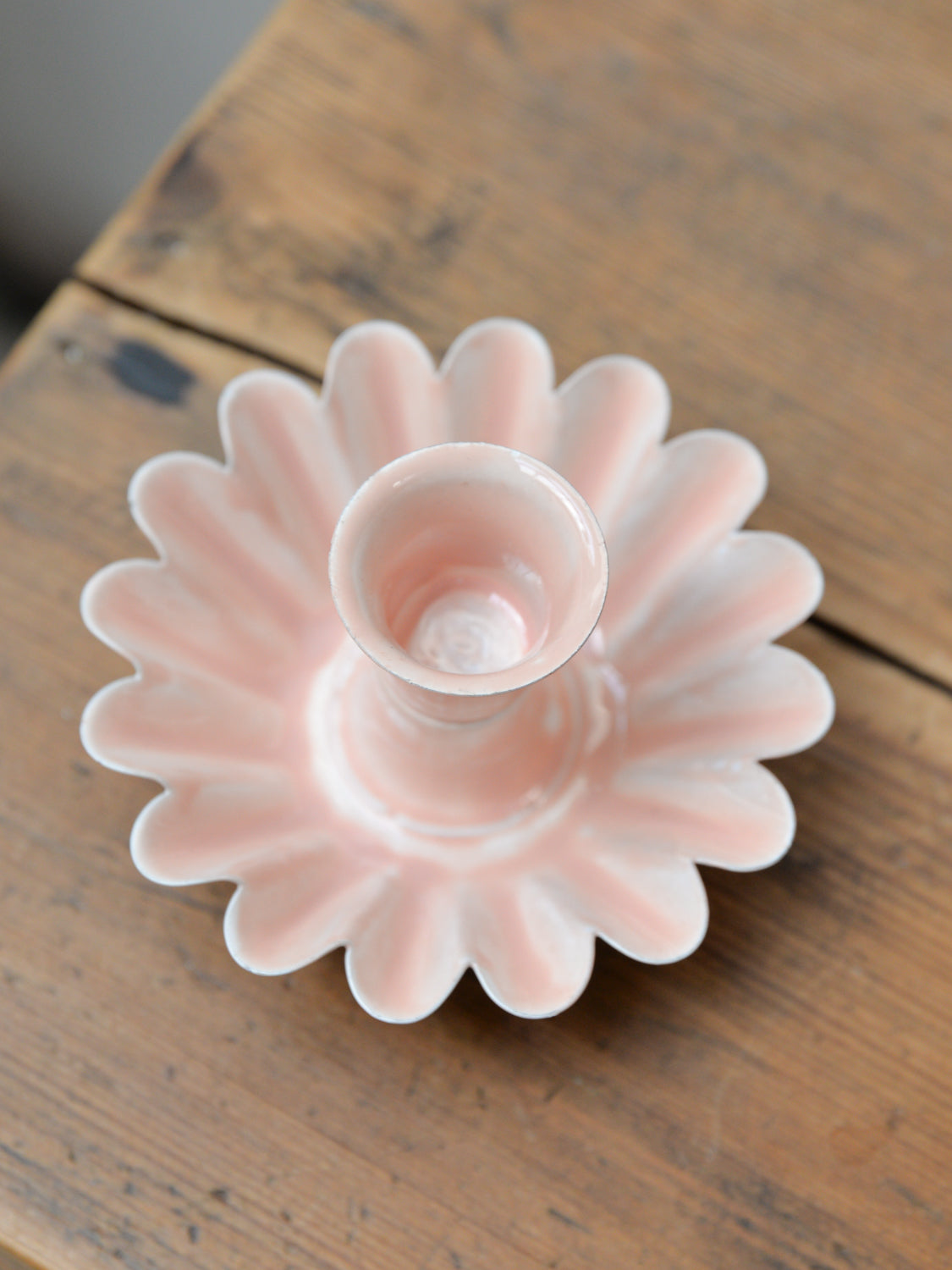Pink Enamel Scalloped Candle Holder