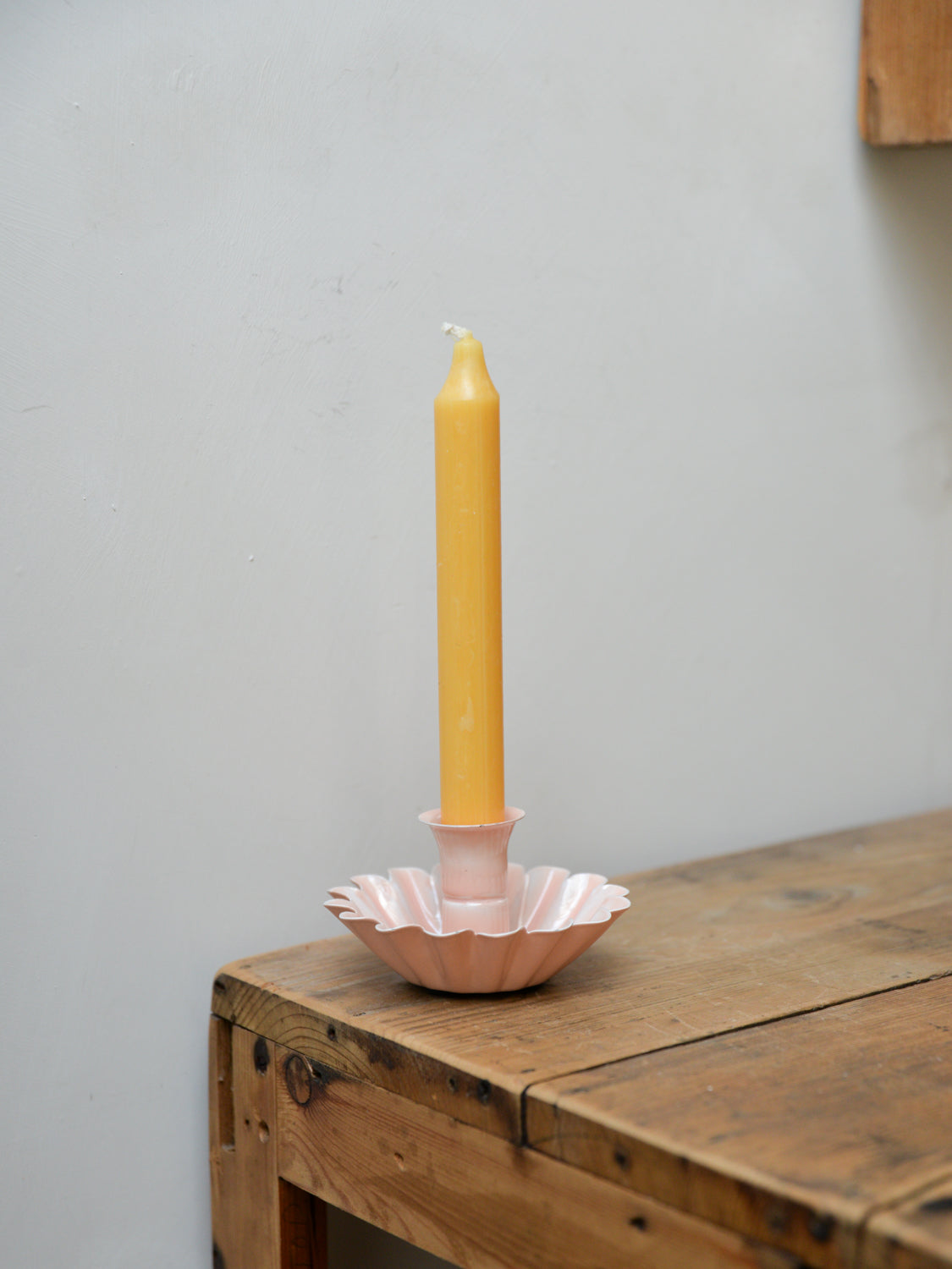 Pink Enamel Scalloped Candle Holder