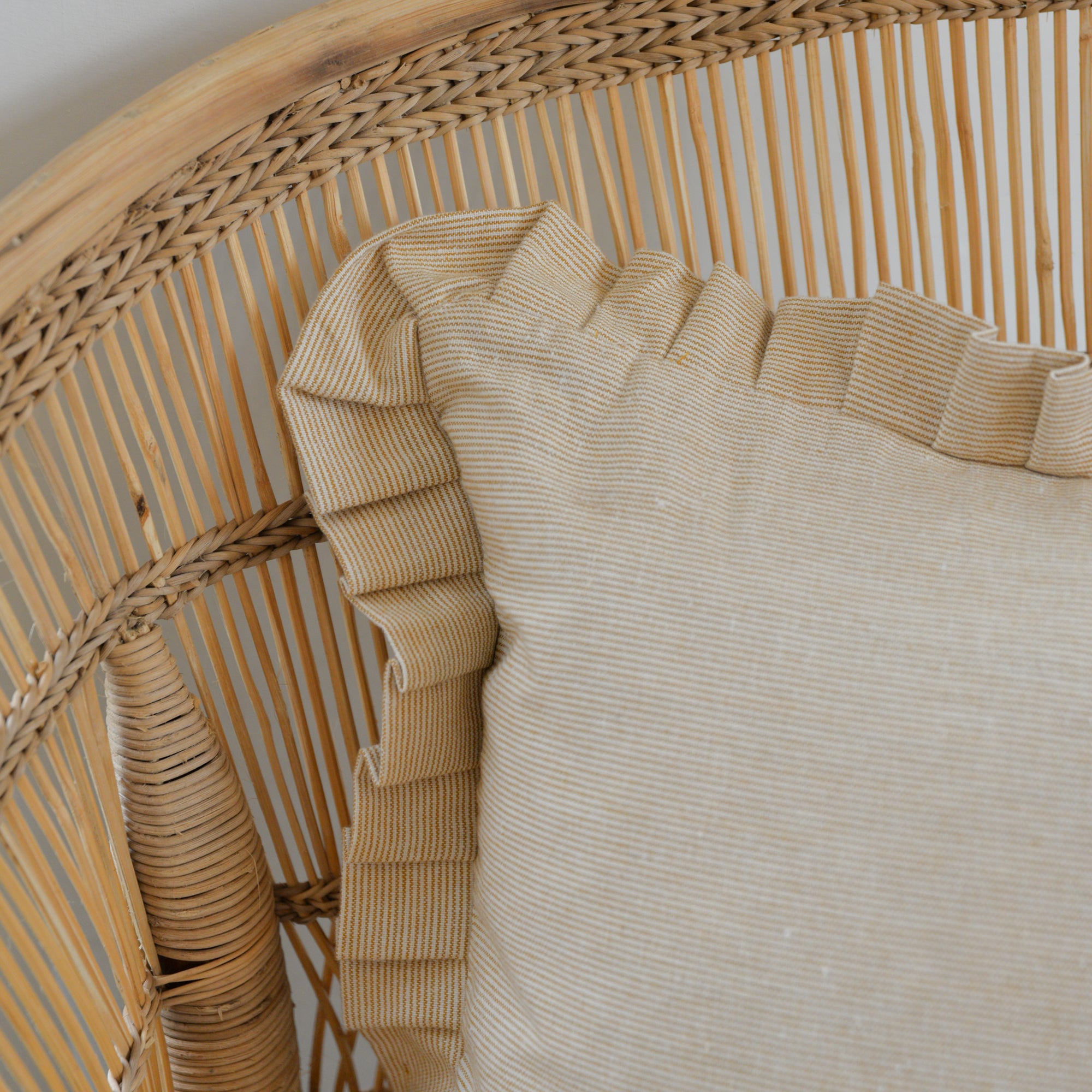 Pin Stripe Frill Cushion / Golden Yellow