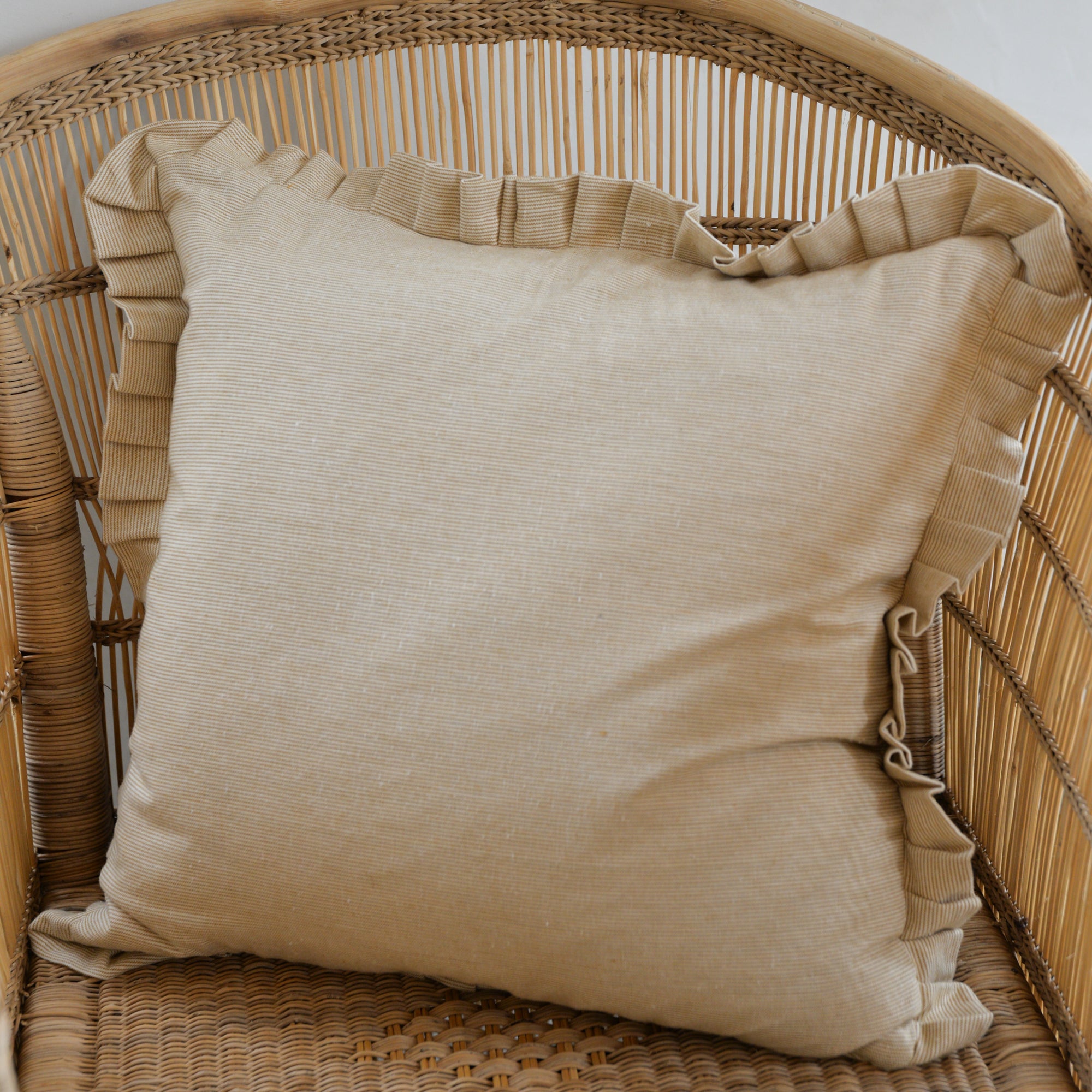 Pin Stripe Frill Cushion / Golden Yellow