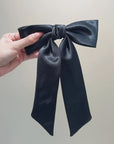 Long Satin Hair Bow / Burgandy, Black or Cream