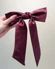 Long Satin Hair Bow / Burgandy, Black or Cream