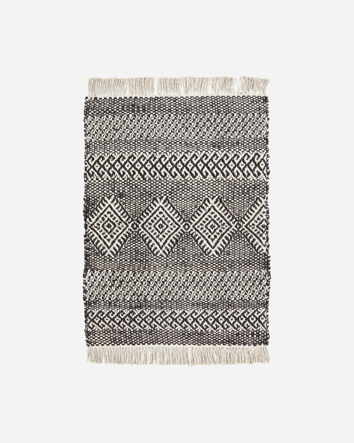 Woven Short Jute Rug / Black and Natural