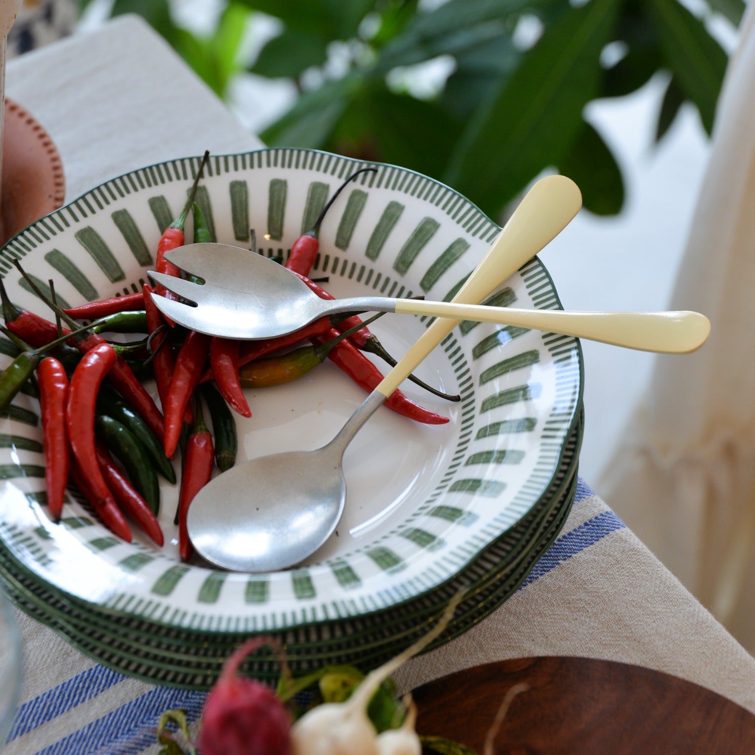Stainless Steel Salad Servers / Yellow