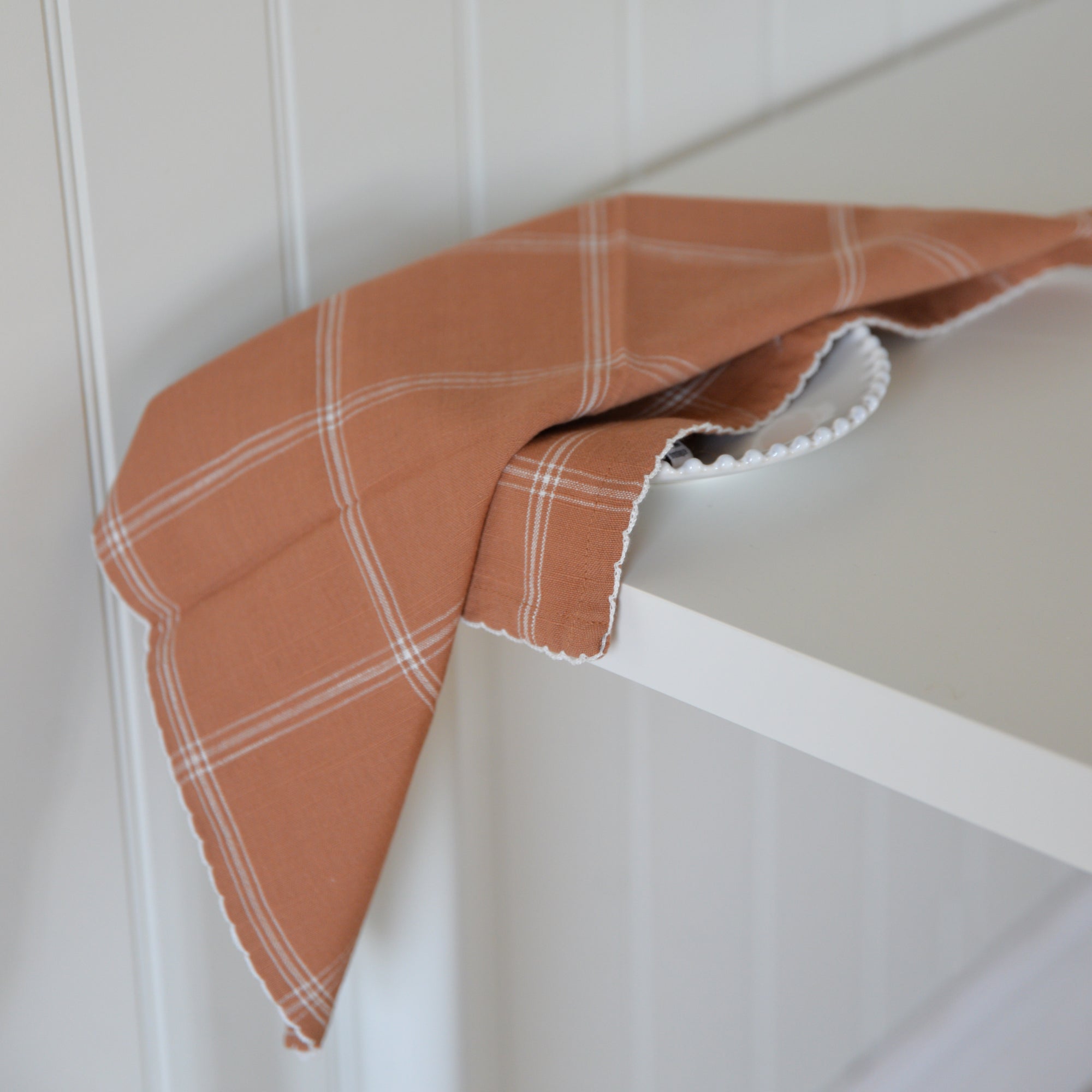 Napkin Alma Check / Terracotta and White