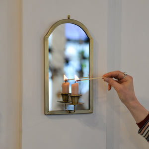 Brass Wall Candle Holder With Mirror