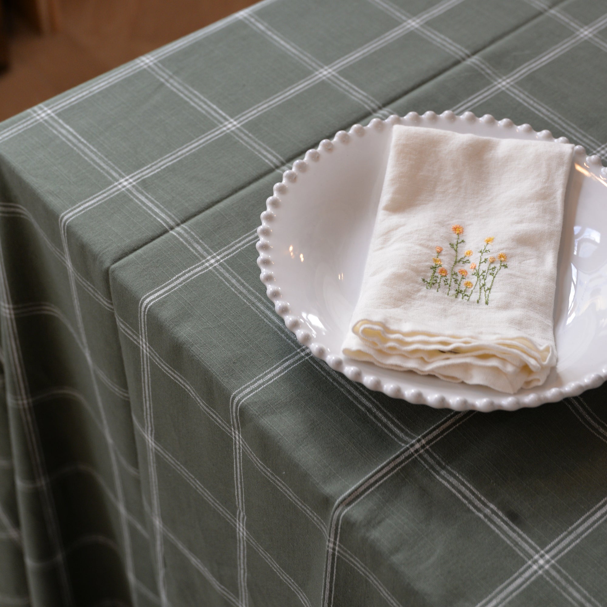 Tablecloth Alma Check / Green and White