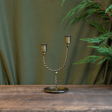 Load image into Gallery viewer, Twisted Brass Two Arm Candle Holder