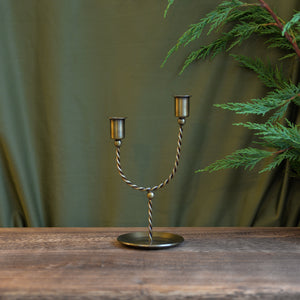 Twisted Brass Two Arm Candle Holder