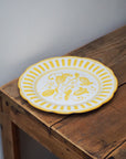 French Porcelain Scalloped Floral Lunch Plate / Yellow