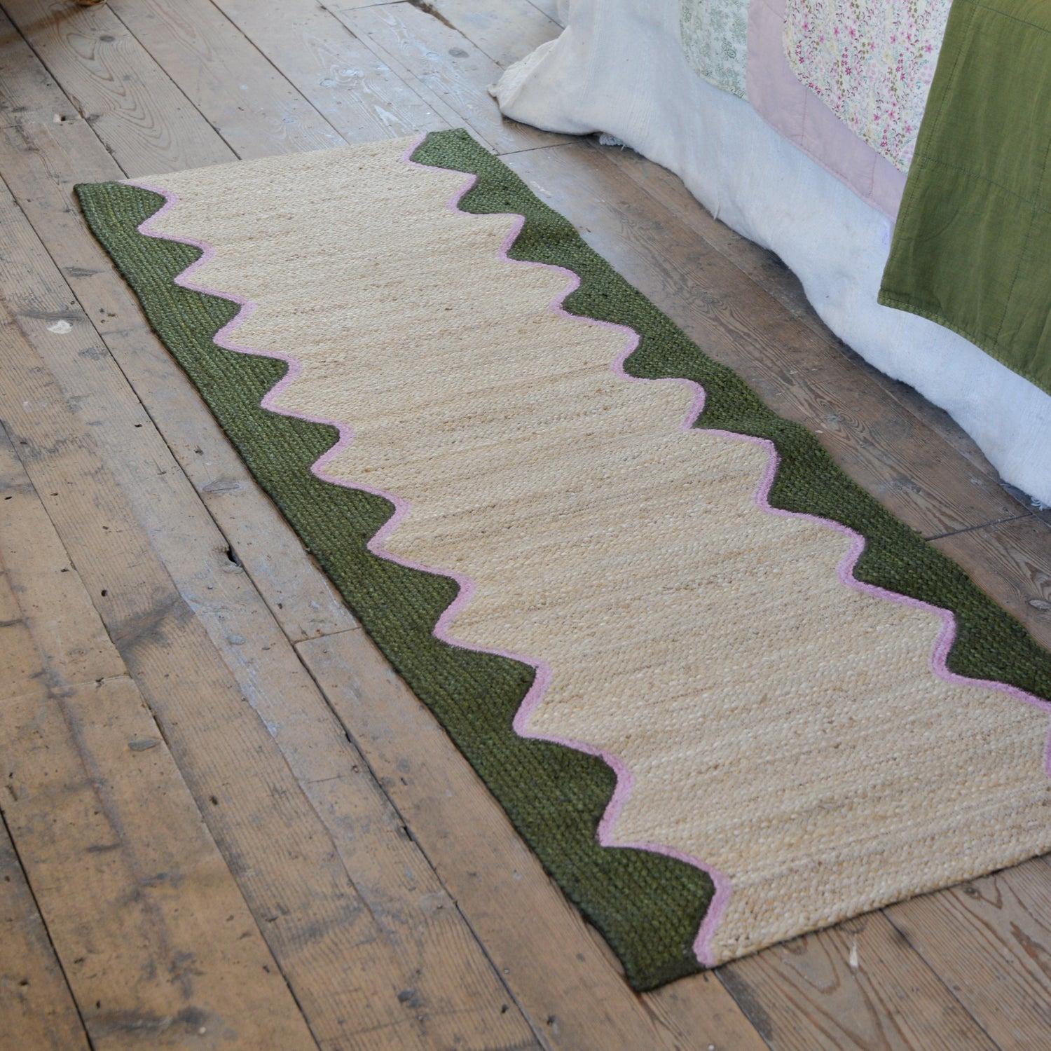 Olive Wave Jute Runner Rug  2 x 6 ft
