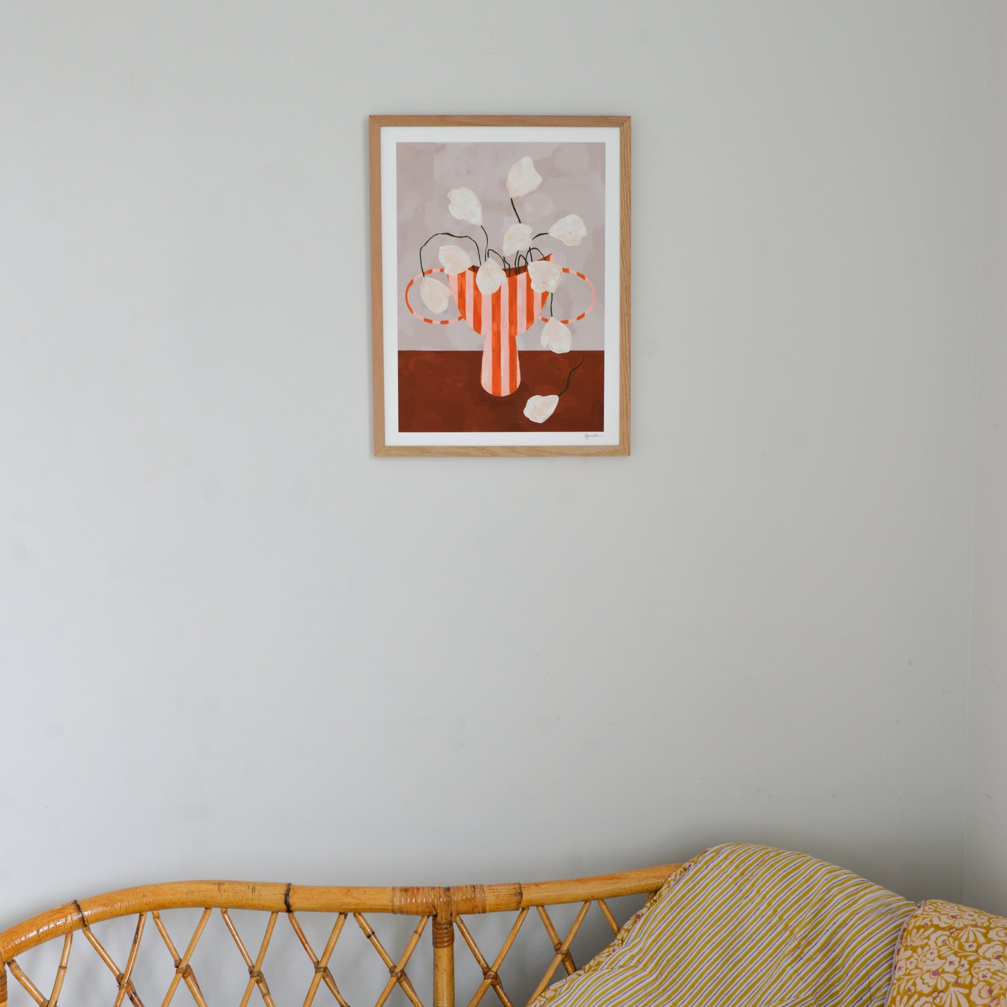 White Flowers in Striped Vase by Frankie Penwill / Sizes