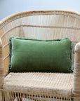Fara Plain Cotton Velvet Cushion / Eucalyptus