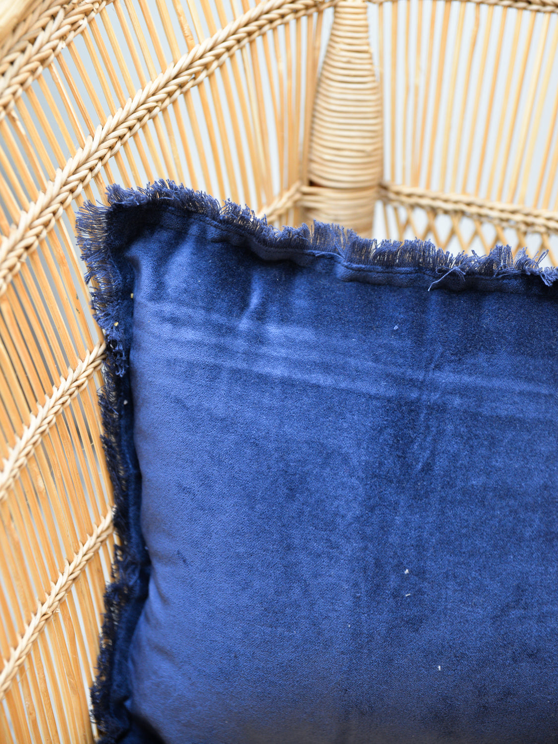 Fara Plain Cotton Velvet Cushion / Marine