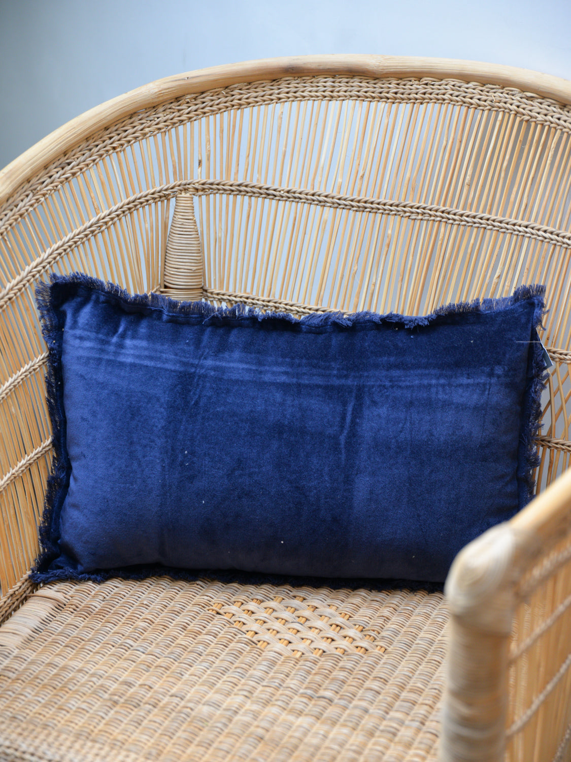 Fara Plain Cotton Velvet Cushion / Marine