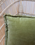 Fara Plain Cotton Velvet Cushion / Olive