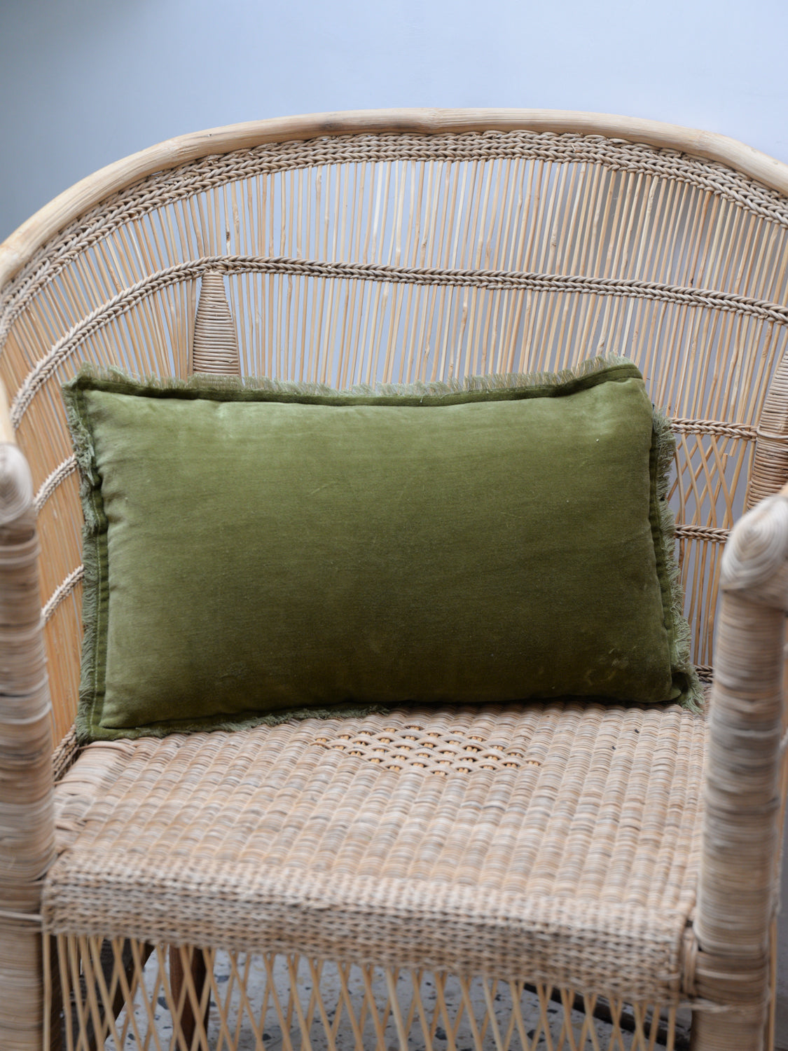 Fara Plain Cotton Velvet Cushion / Olive