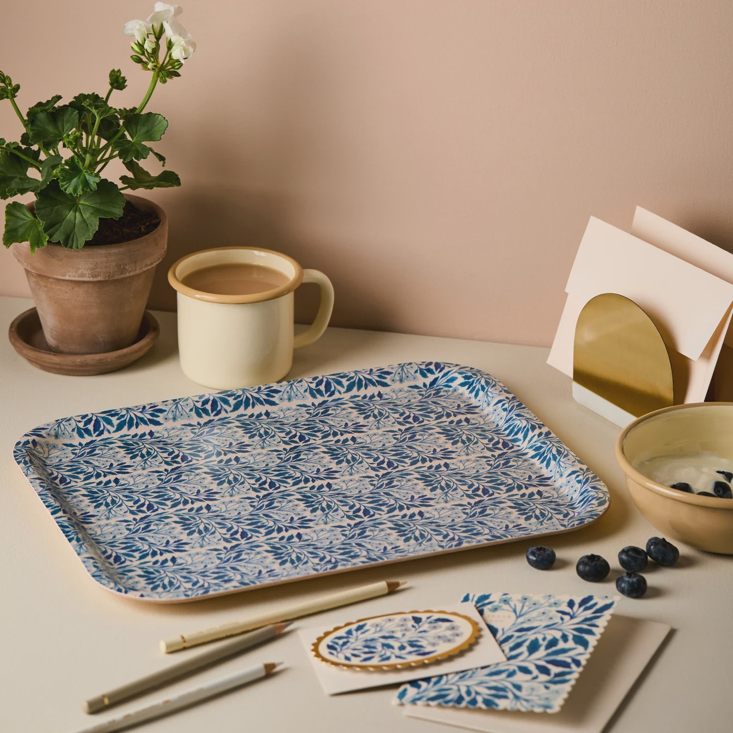 Medium Birch Tray / Blue Flora