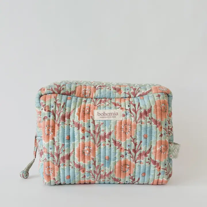 Floral Zip Washbag / Duck Egg