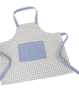 Redecker Children's Apron blue grey gingham with waist ties and a front pocket