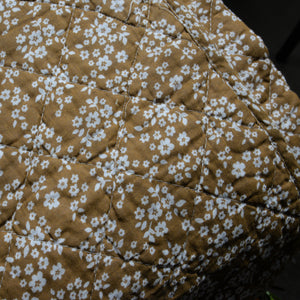 Vintage Style Brown Cotton Quilt with White Flowers