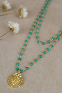 Coat of Arms Turquoise Necklace in Gold