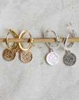 Pilgrim Nomad Coin Hoop Earrings in Gold or Silver
