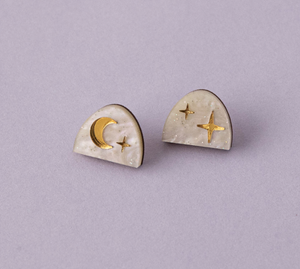 Pepper You Moon Rising Arc Studs in White Marble