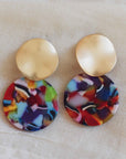 Sarah Resin Two Tone Earrings Orange Red Lilac