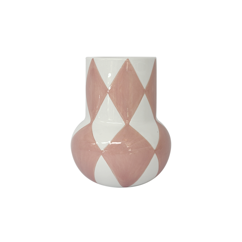 Short Harlequin Ceramic Vase / Pink