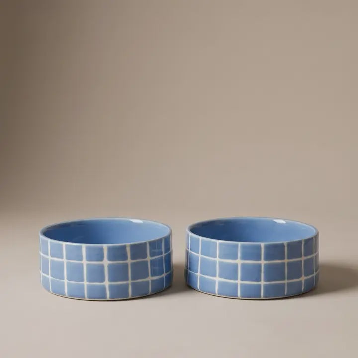 Stoneware Pet Bowl / Sky Blue Tile / 16.5cm