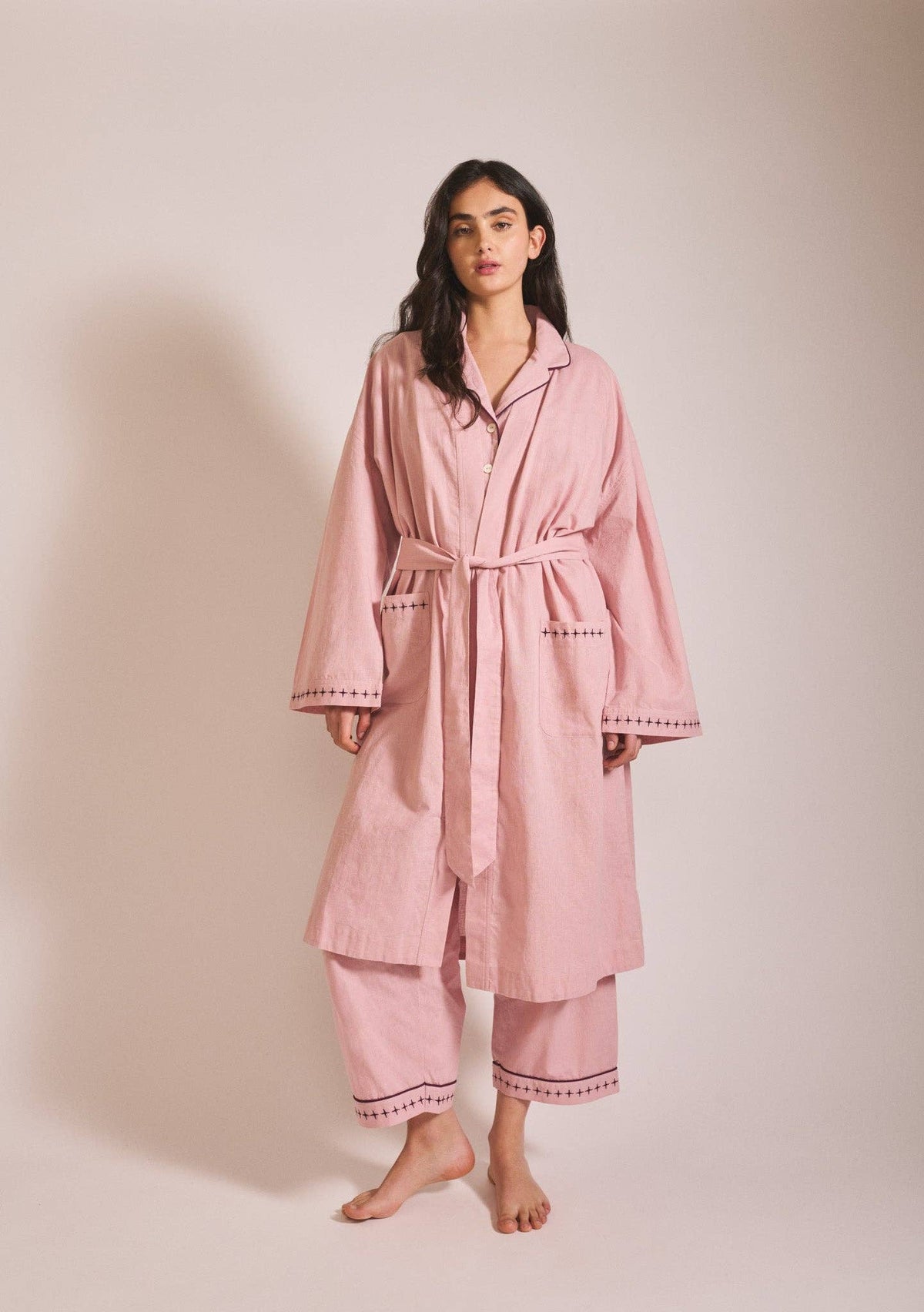 Cotton &amp; Linen Robe in Pink: M / L