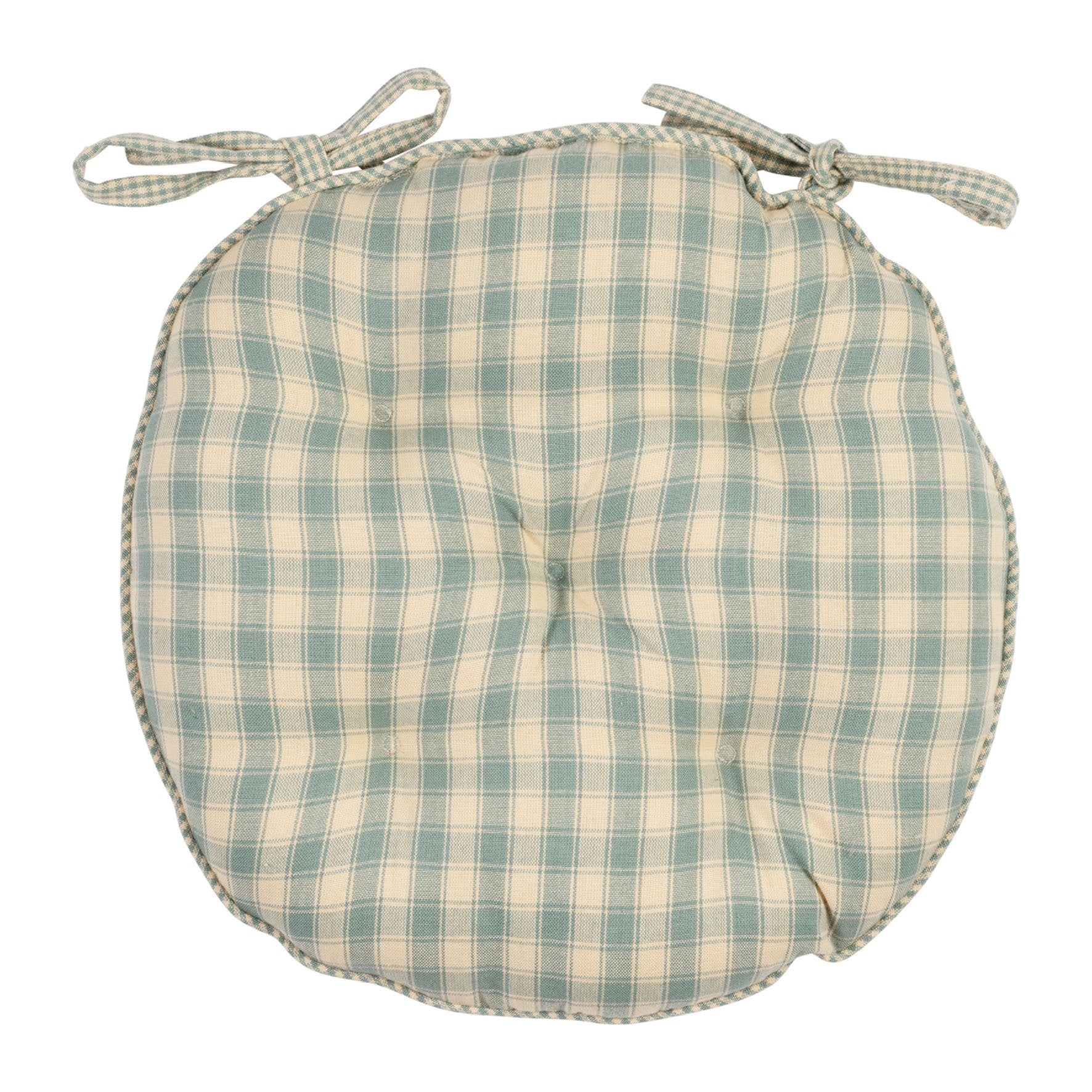 Campagne Round Checkered Stripe Seat Cushion / Sage Green