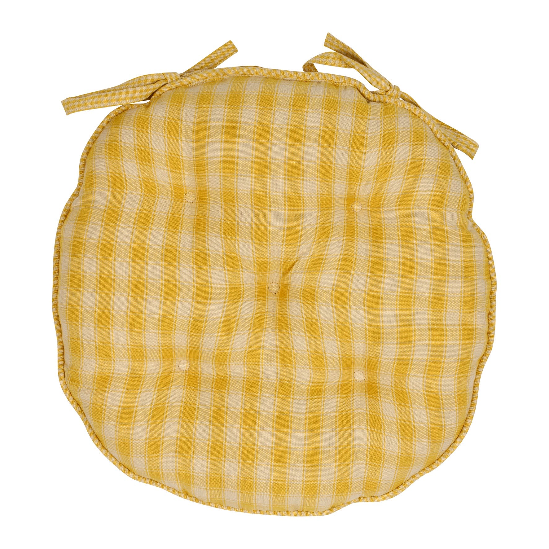 Campagne Round Checkered Stripe Seat Cushion / Yellow