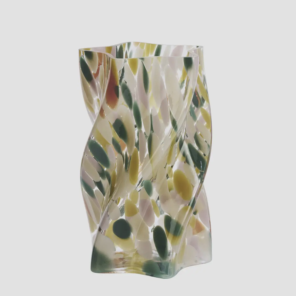 Twisted Glass Vase / Green, Yellow Dots