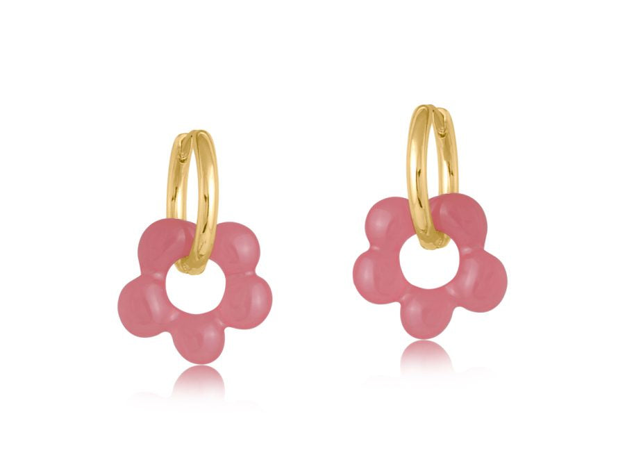 Rebecca Flower Huggie Earring Red