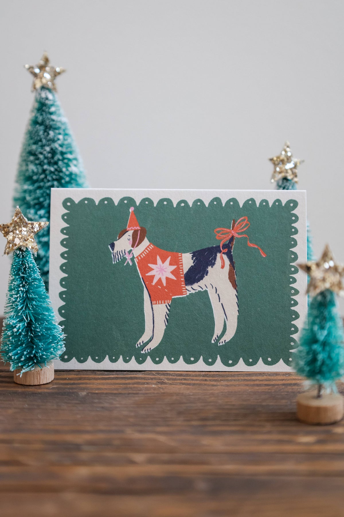 Green Festive Dog Card