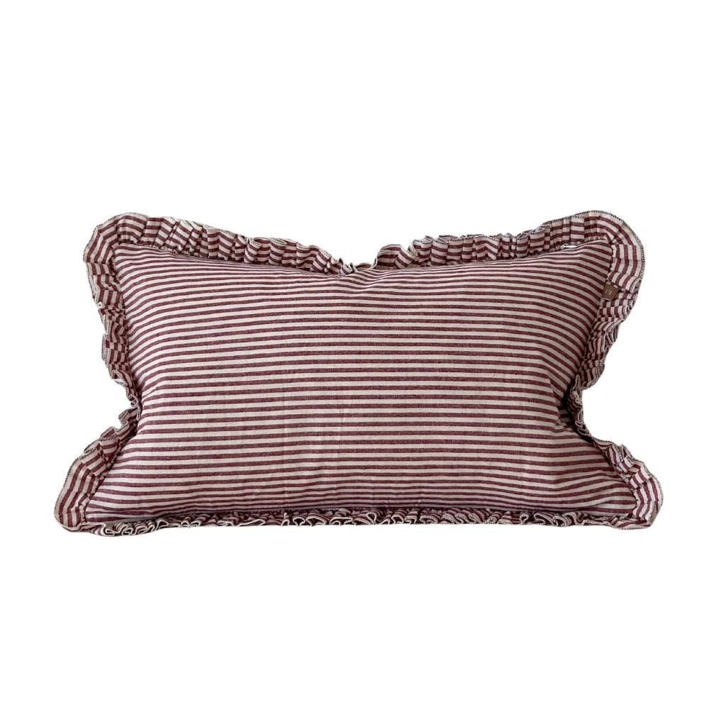 Darcy Ruffle Cotton Cushion Cover 50x30 – Burgundy Stripe