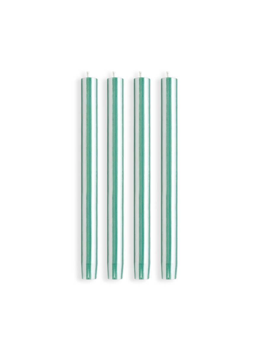 Striped Dinner Candle -  Lawn Green / White
