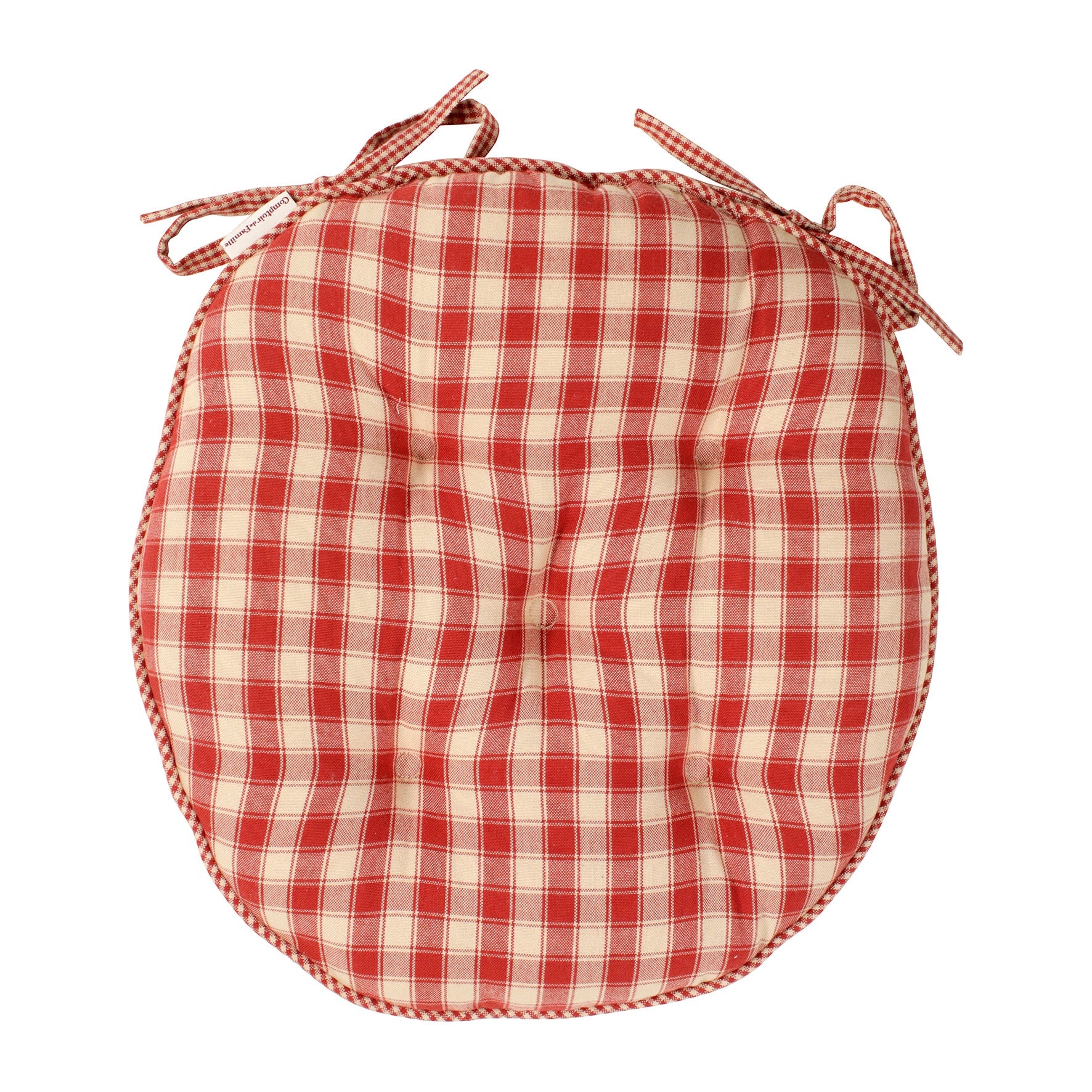 Campagne Round Checkered Stripe Seat Cushion / Red