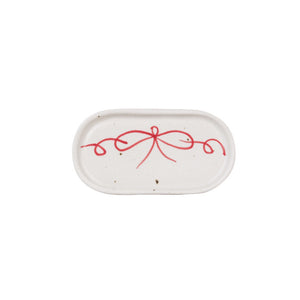 White Small Ceramic Tray / Red Bow