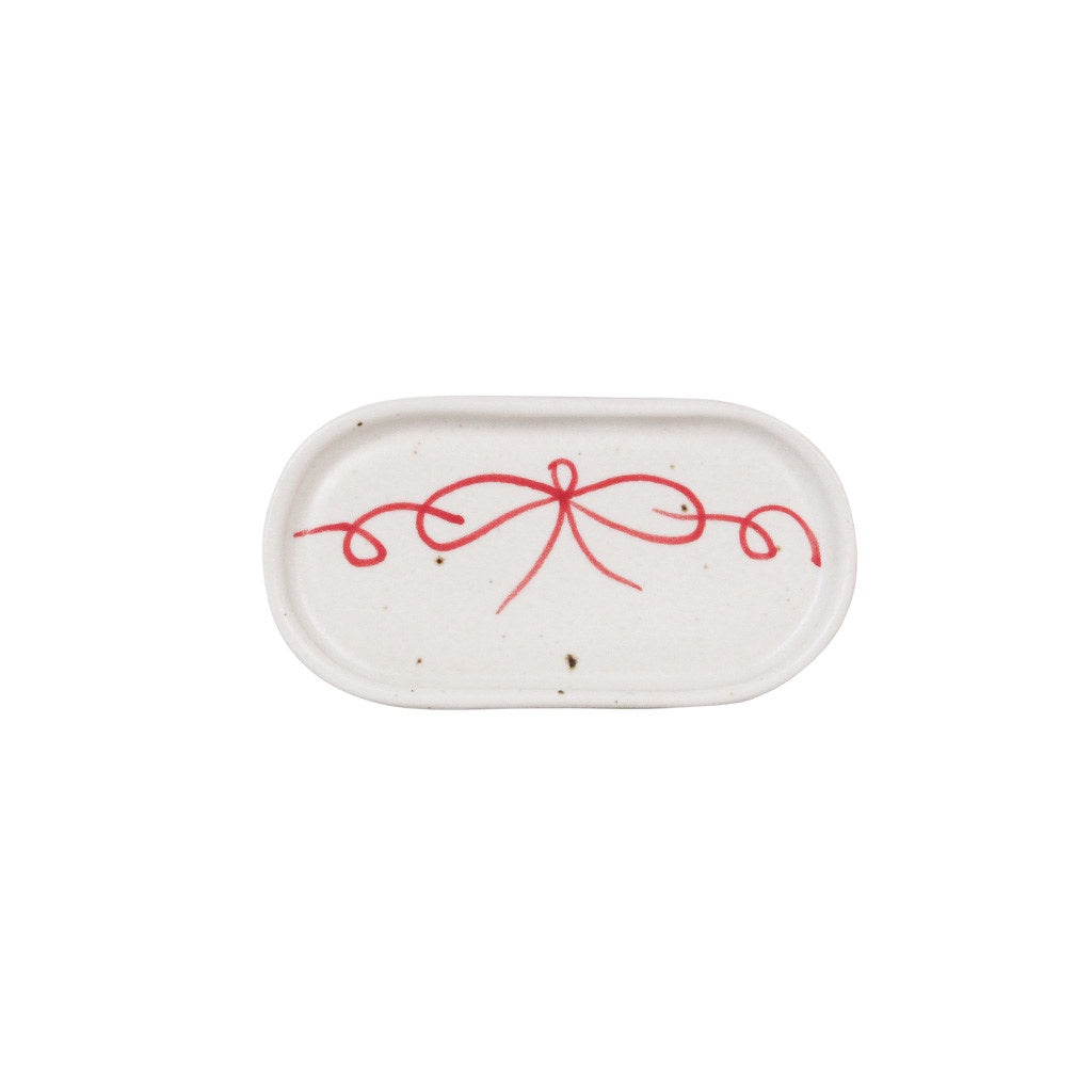 White Small Ceramic Tray / Red Bow