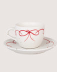 White Cup With Saucer / Red Bow