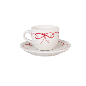 White Cup With Saucer / Red Bow